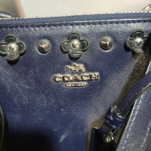 VINTAGE! Coach Navy Blue Shoulder Bag with Floral Accents